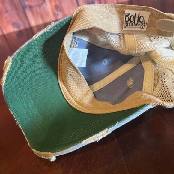 Distressed Trucker Hat Baby Its Cold Outside Boho Groove One Size Fits All Beige - Picture 6 of 7